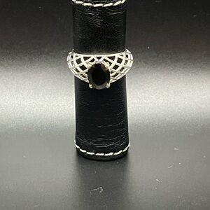 Sterling Silver Black Stone Openwork Ring